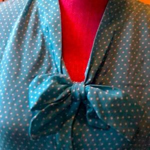 Merona Turquoise white polka dot Silk blouse